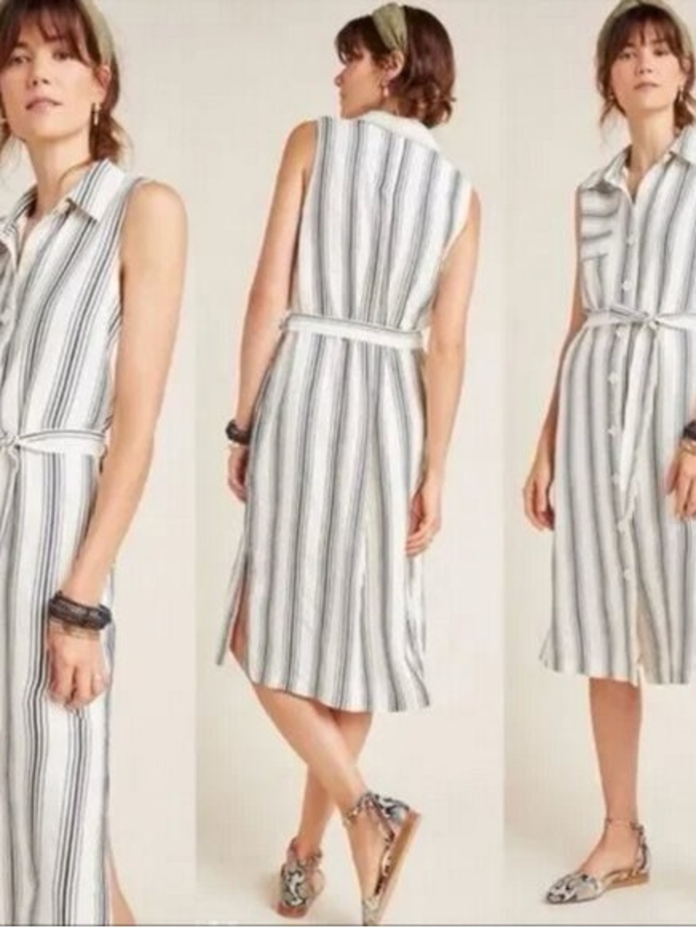 Anthropologie Maeve Sleeveless Striped Button-Front Versatile Shirt Dress - Picture 8 of 9